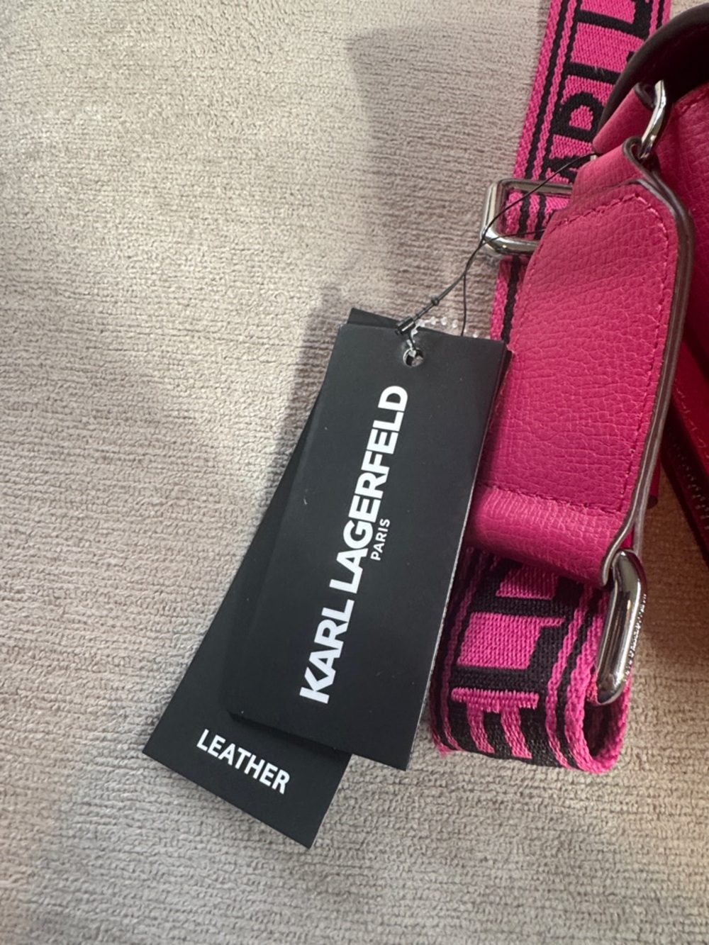Karl Lagerfeld Hot Pink Crossbody Bag with Logo Strap - Picture 6 of 12